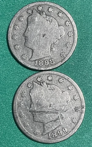 1898 & 1899 Liberty Nickel Collection Coins 2 Coins Cover
