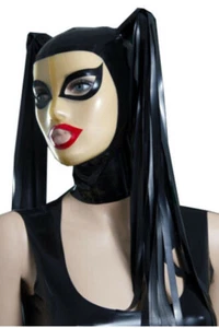 Sexy Latex Mask Hood Cosplay with Tails for Catsuit Unisex Party Wear Unique - Picture 1 of 1