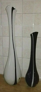 Particolari Vasi in vetro Murano Design nero bianco vase vintage h 63 e 48 cm - Picture 1 of 9