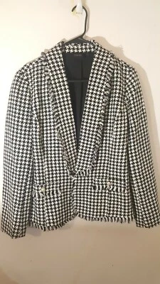 CHAQUETA ABIERTA Rafaella Pata de Gallo Borde Imitación Perla Botón Acentos GRANDE Foto 1 de 4