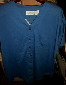 NWT GOLDEN TOUCH Slate Blue s/s b/d Cotton/Poly Top - SIZE 2X - Picture 1 of 3