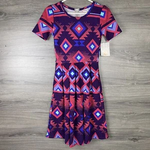 Lularoe Amelia Kleid Gr. XS hell bunt abstraktes Design Native - Bild 1 von 10