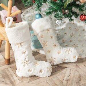 Elegant White Faux Fur Christmas Stockings for Kids Xmas Tree Ornaments