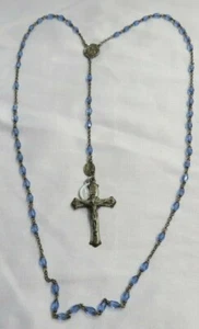 VINTAGE GLORIA STERLING SILVER ROSARY BLUE CRYSTAL BEADS ANTIQUE CRUCIFIX - Picture 1 of 4