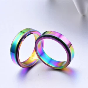 6MM Rainbow Spinner Band Titanium Steel Wedding Engagement Party Ring Size 6-11 - Picture 1 of 10
