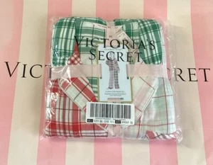 NEW Victoria’s Secret Flannel Pajama Set Pj’s 2 Piece Pink Green Red Plaid M - Picture 1 of 6