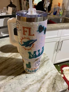 Miami Dolphins Bling Colossal Tumbler 46oz White Rhinestone Team Spirit NFL New - Picture 1 of 3