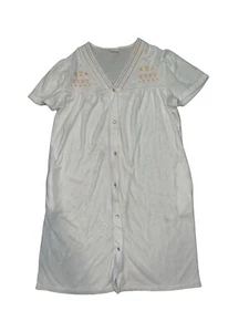 Vintage 1980s Granada Terry Embroidered Patio House Muu Muu Dress Night Gown M - Picture 1 of 4