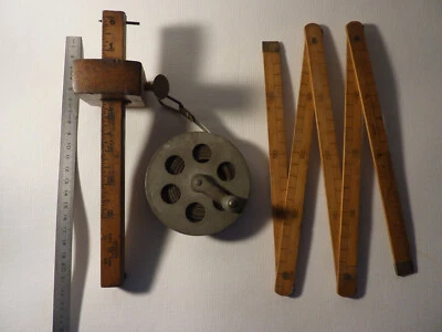 Instrument de Mesures (LOT) Ancien Décamétres a Ruban Métre Pliants Ancien Bois. - Photo 1/4