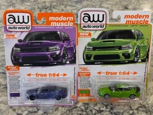 Auto World 2023 Dodge Charger R/T Scat Pack 2 Car Set 1/64 Sublime & Plum Crazy - Picture 1 of 1