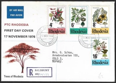 Rhodesia #371-74 1976 Trees of Rhodesia set of 4 on FDC First Day cover - Image 1 of 2