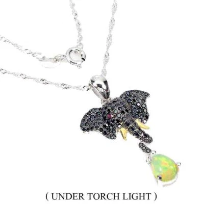 925 Argento Sterling Collana Pera Opale di Fuoco 7x5mm Spinello Gemma Gioielli 1 - Immagine 1 di 4