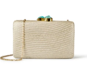 NWT KAYU Jen Silver Woven Straw with Turquoise Stones Clutch - Picture 1 of 9