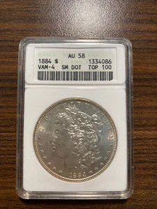1884-P Morgan Silver Dollar $1 ANACS AU 58 VAM-4 SM DOT TOP 100 - Picture 1 of 2