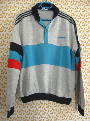 Sweat Adidas Vintage Ventex gris ciel crylor France Vintage 80'S - 180 / L - Photo 1/4