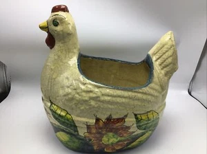 Fioriera gallo ceramica Casal pollo Messico dipinto a mano fattoria campagna 11" - Foto 1 di 12