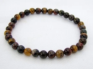 Delicate Men's Natural Gemstone Bracelet Tiger Eye 6mm beads elasticated - Picture 1 of 3