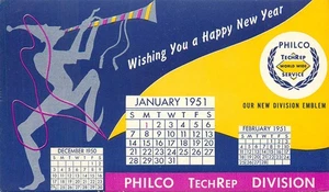 Philco TechRep Division Advertising Ink Blotter 1951 Calendar New York - Picture 1 of 1