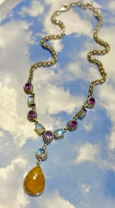 Collar de aventurina amarilla y piedra lunar amatista de plata de ley de 42 g Nicky Butler - Imagen 1 de 4