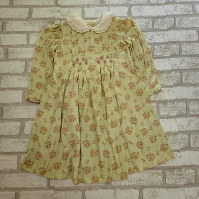 Laura Ashley 学步儿童 3T 绿色粉红色花卉灯芯绒连衣裙 Cottagecore 茶会 — 第 1/4 张图片