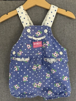Vtg 80s OshKosh 18M Blue Floral Polka Dot Shortalls USA Ladybug tag - Image 1 of 4