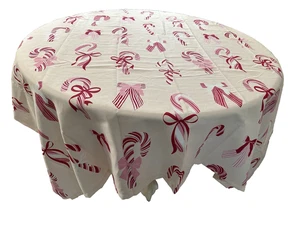 Kassatex pink/red bows & Candy Canes  TABLECLOTH  70" rd .or sq. New - Picture 1 of 3