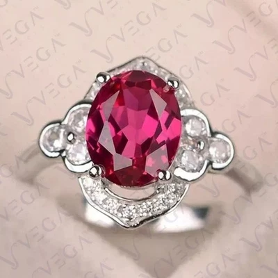 Женское кольцо овальной огранки с натуральным рубином и бриллиантовым зубцом 4,60 карата 950 шт с платиновым покрытием - Изображение 1 из 4