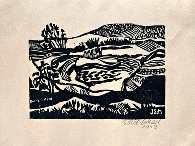 Josef Scharl Kleine Landschaft Holzschnitt signiert 1937  - Bild 1 von 4