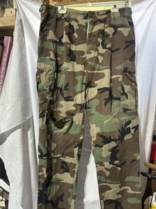 US Army Pants Large Long Green Black Woodland Camo BDU USGI Combat Uniform READ - Picture 1 of 5