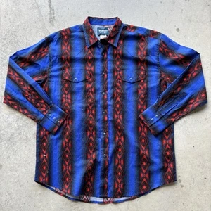 Vintage Wrangler Western Aztec Button Up Pearl Snap Long Sleeve Shirt Mens XL - Picture 1 of 13