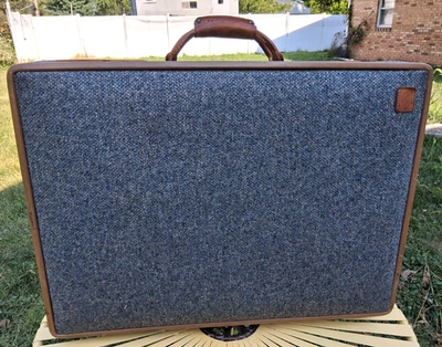 Vintage Hartmann Luggage Blue Tweed & Leather Suitcase Luggage 24" Combo Lock - Image 1 of 4
