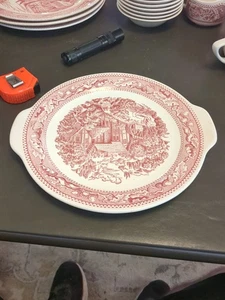 Royal Ironstone: 111/2" rojo "memory lane" plato de pastel con manijas 1965 - Imagen 1 de 5