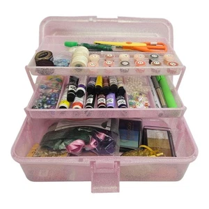 Caja de herramientas de almacenamiento de suministros de arte y artesanía con contenido pinturas pinceles aceites gemas plus  - Imagen 1 de 8