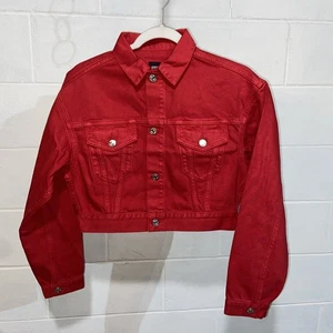 EDWIN Anthropologie Women's SIA Denim Jacket M Scarlet 80s Cropped Colorful NWT - Picture 1 of 8