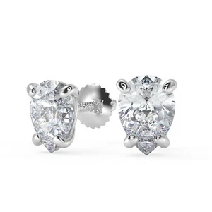 1.98 Ct Pear Cut Stud Diamond Earrings VS2 G Screw Back White Gold 18k - Picture 1 of 3