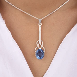 Tanzanite Gemstone Pretty Silver Pendant 925 Sterling Silver Handmade Jewelry - Picture 1 of 5