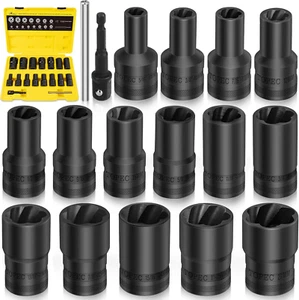 17PCS Lug Nut Extractor Set, 1/2" Drive Stripped Lug Nut Remover, Universal Lock - Picture 1 of 7
