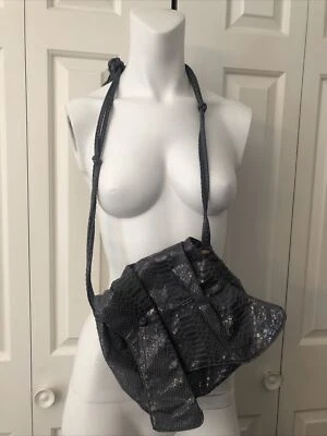 Carlos Falchi Vintage Nuevo Bolso Bandolera Gris Piel de Serpiente Imán Cierre Pequeño Foto 1 de 4