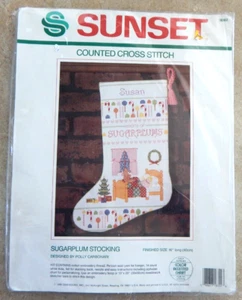 VTG (1989) New Sunset Desgins Cross Stitch Kit "SUGARPLUM STOCKING" #18302 Xmas - Picture 1 of 3