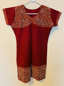 Damen Gr. M Kameez Kurti Rajasthani Jaipur Perlen hüftumarmend weinrot makellos - Bild 1 von 9