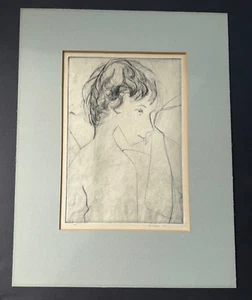 Datiert ('58) und signierte Radierung des Kindes von M. Behari - Bild 1 von 12