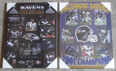 Pair of Both Baltimore Ravens Super Bowl Championship Picture Plaques Cover