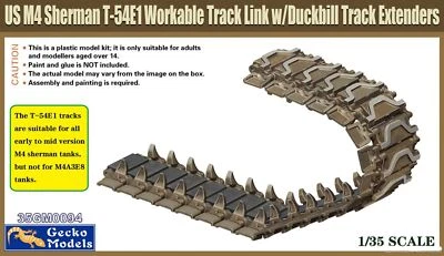 Gecko Models 35GM0094 1/35 US M4 Sherinan T-54E1 Workable Track link w/Duckbill - Image 1 of 4