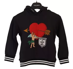 DOLCE & GABBANA Kids Black Angel Heart Print Cotton Hooded Sweater s 4 Year $350 - Picture 1 of 7