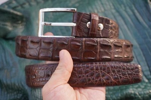 W 1.5 " - Dark Brown CROCODILE Hornback Print LEATHER Skin Men's Belt - Picture 1 of 10