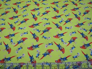 3 Yards Quilt Cotton Fabric - Benartex Rain Forest Parrot Toss Alover on Green - Picture 1 of 1