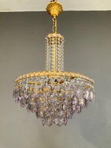 Antique Vintage French Swarovski Crystal Chandelier Ceiling Lamp Lighting - Picture 1 of 12