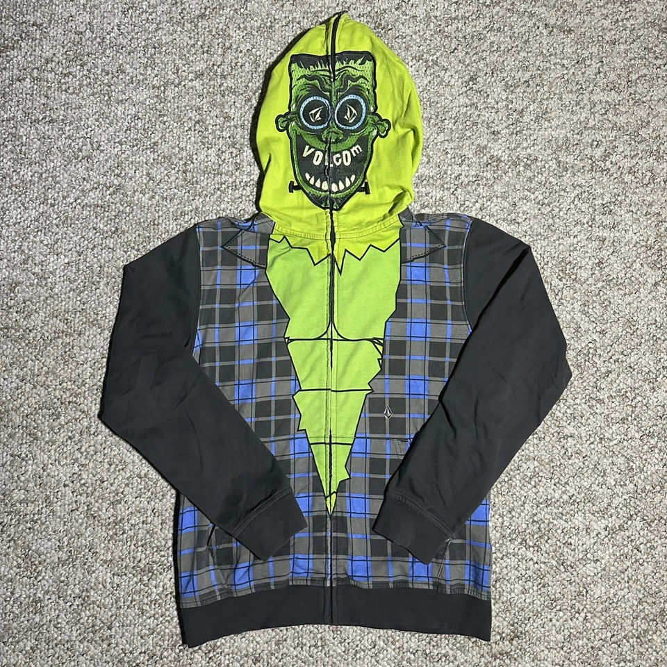 Volcom Kids 'Frankenstein' Green AOP Full Zip Monster Hoodie Size Kids Large - Image 1 of 4