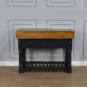 Kitchen Island, Butchers Block , Three Drawers , Handmade , Black Colour - Picture 1 of 11