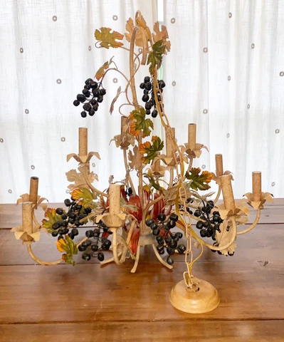 Vintage Metal Tole Tuscany  Style  grape Vine Wine cluster  12 Arm chandelier Cover